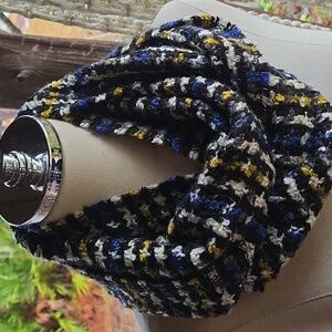 Fraas Tweed Black Royal Blue Yellow Gray Cream Plaid Winter Infinity Scarf